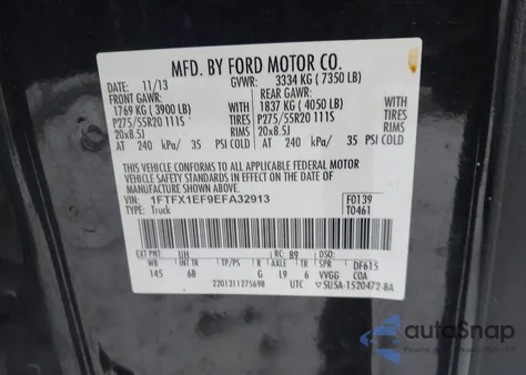 2014 Ford F-150 Fx4 из США, поврежденный, VIN 1FTFX1EF9EFA32913